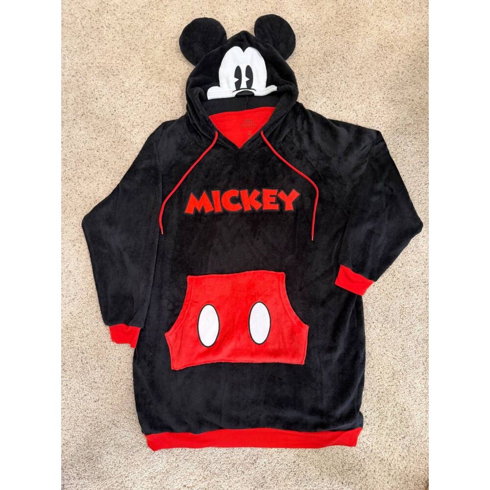 Disney Mickey Mouse Plush Hoodie XL 16-18 3D Ears Black Red Fleece Loungewear